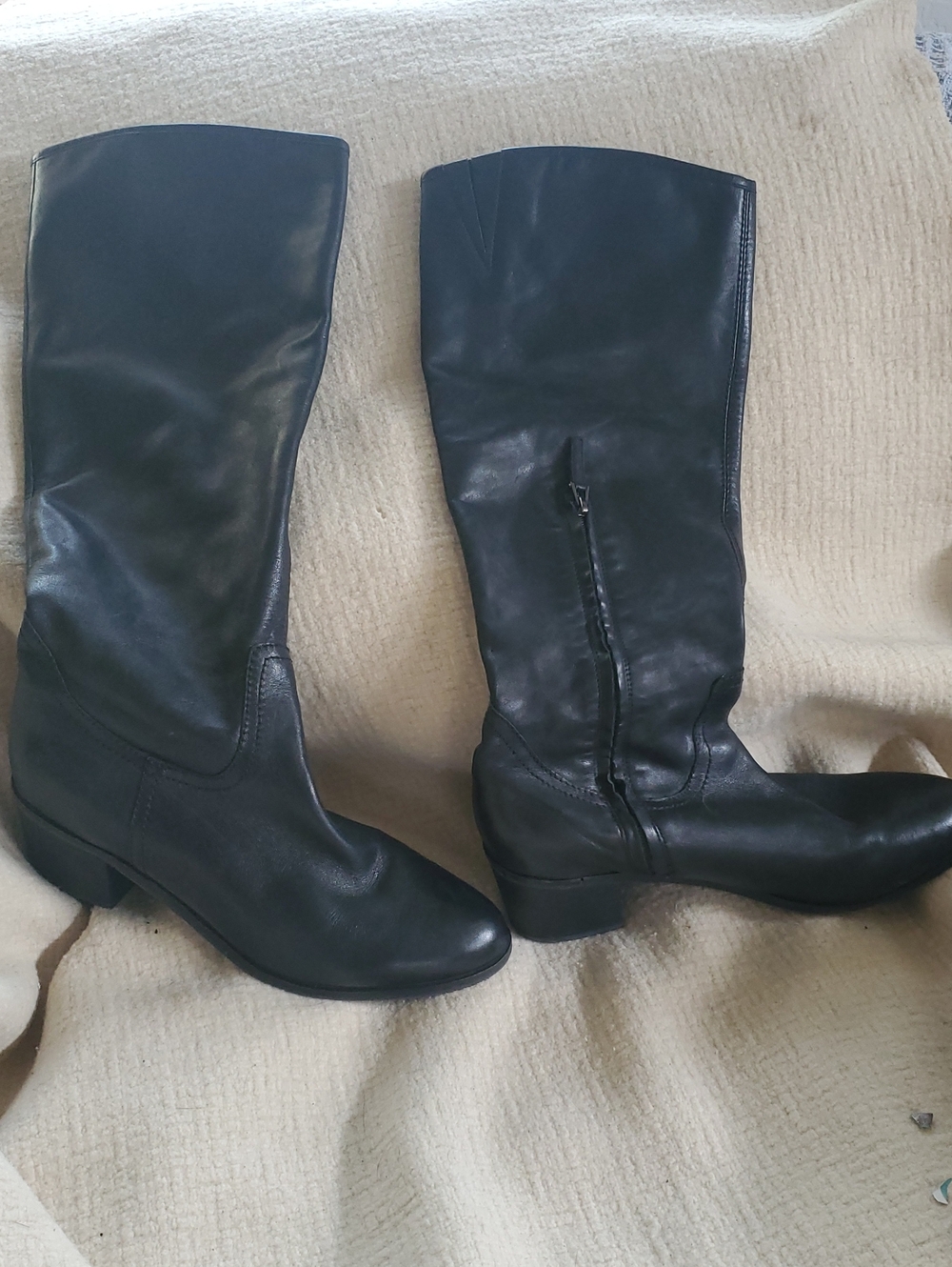 Sam Edelman Black Leather Knee-High Zip Boots
